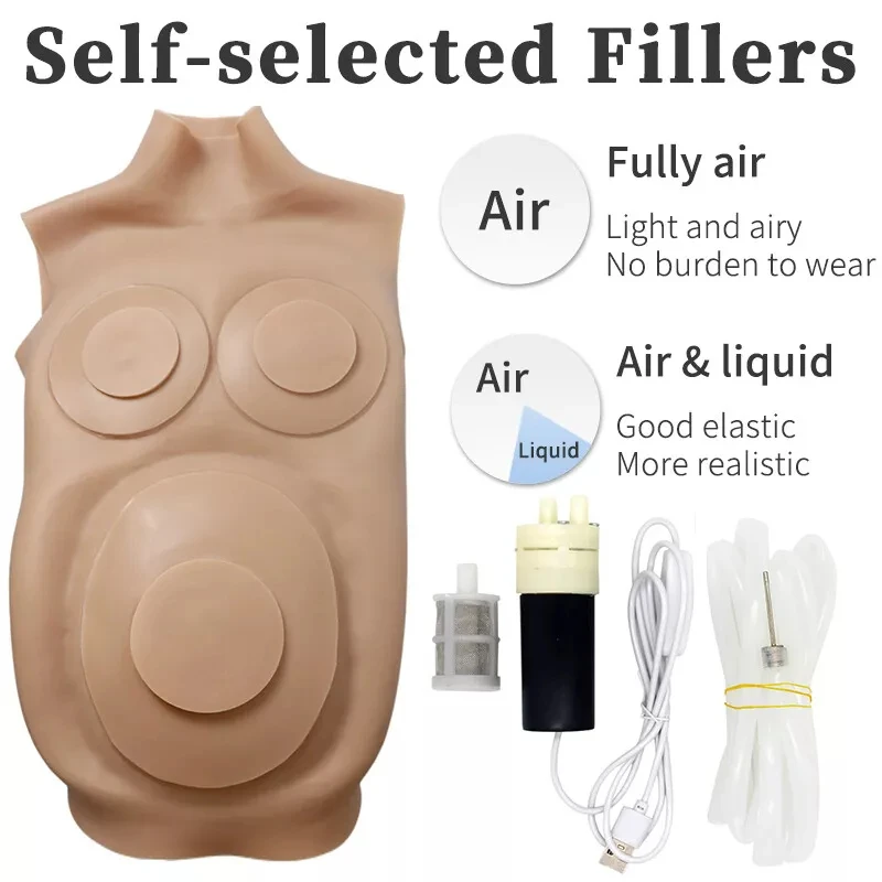 Realistic Diy Inflatable Big Cup Artificial Silicone Pregnant Belly Fake Breast Transvestite Cosplay For Actor Performance