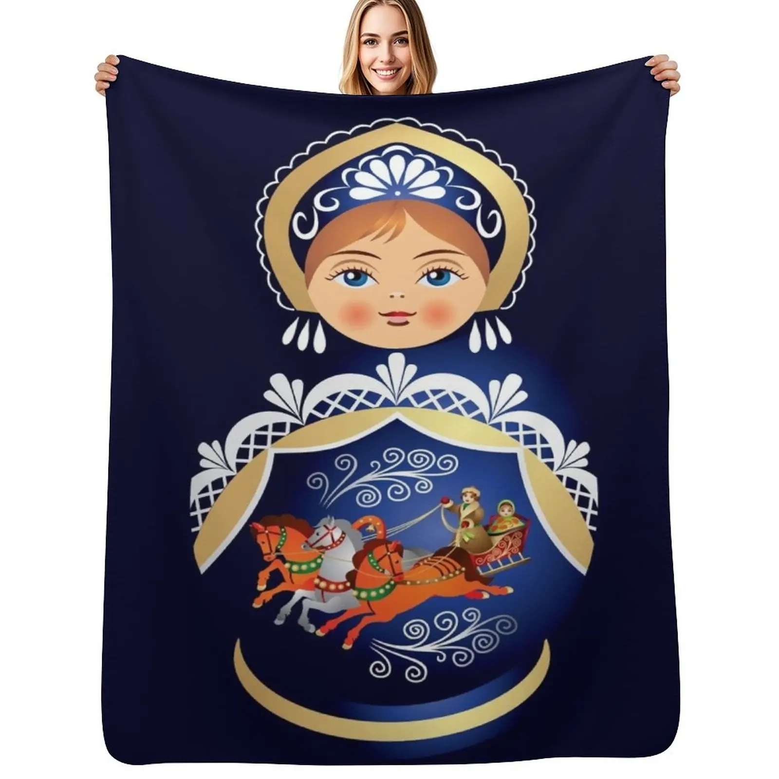 

Babushka Matryoshka Russian Doll Throw Blanket Hair Quilt warm for winter Personalized Gift Blankets