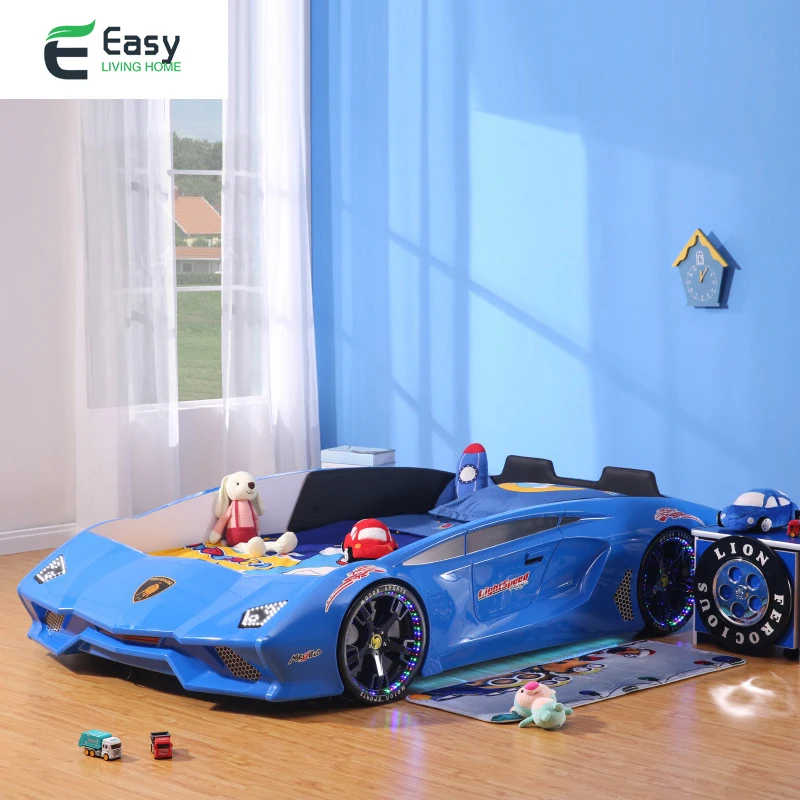 أثاث المصنع سرير سيارات سباق للأطفال حديث للبيع مع مكبر صوت للسيارة وموسيقى
