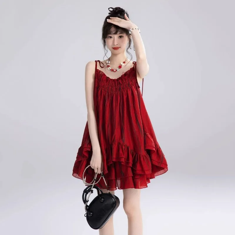 

2025 New Summer French Style Sweet Skirt Set Women Fashion Small and Casual Strap Top and Short Skirt Set