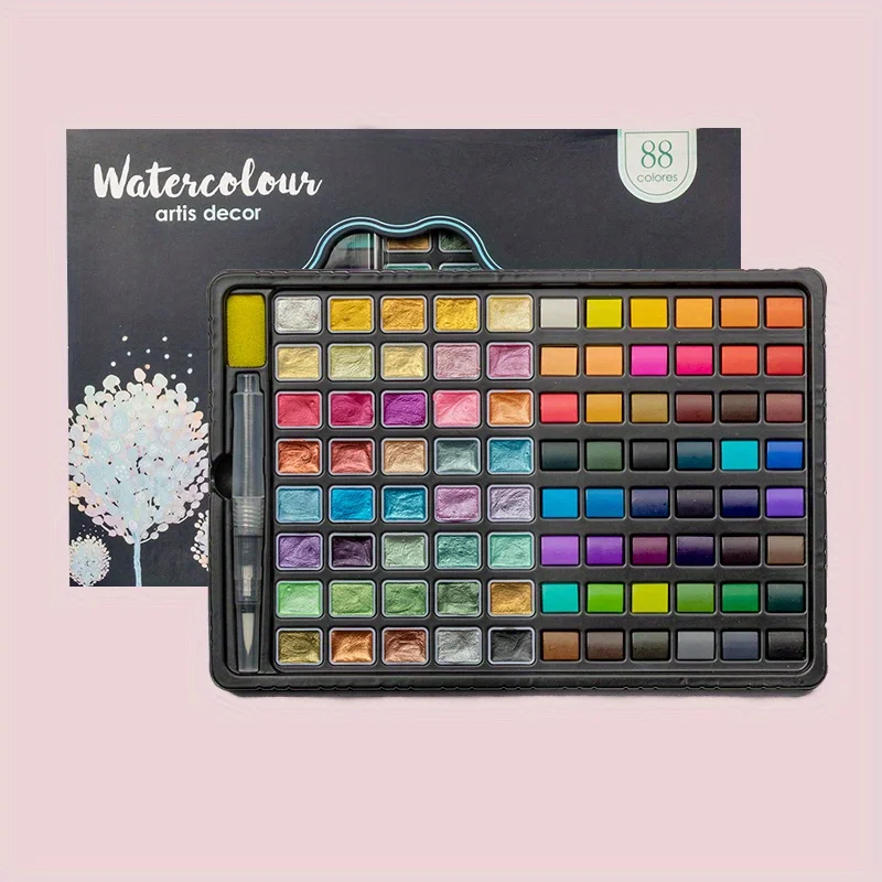 48/88 Colors Solid Watercolor Paint Set Washable Travel Design Perfect for Card Making Illustrations Painting