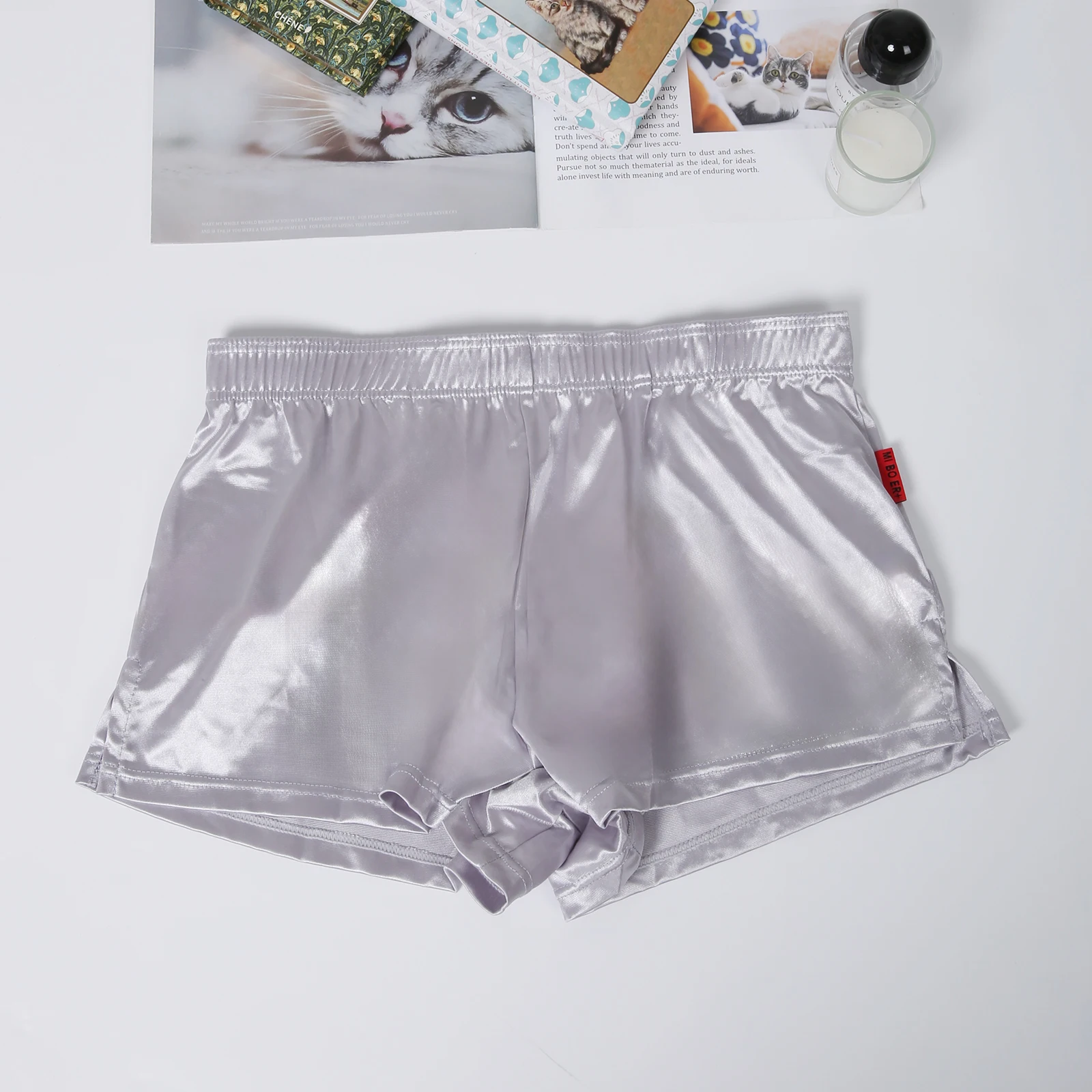 Sexy Nachtwäsche, Schlafanzug, kurze Hosen aus Satin, Herrenunterwäsche, Lounge-Pyjama, Homewear, Schlafhose, Boxershorts – Detail 5