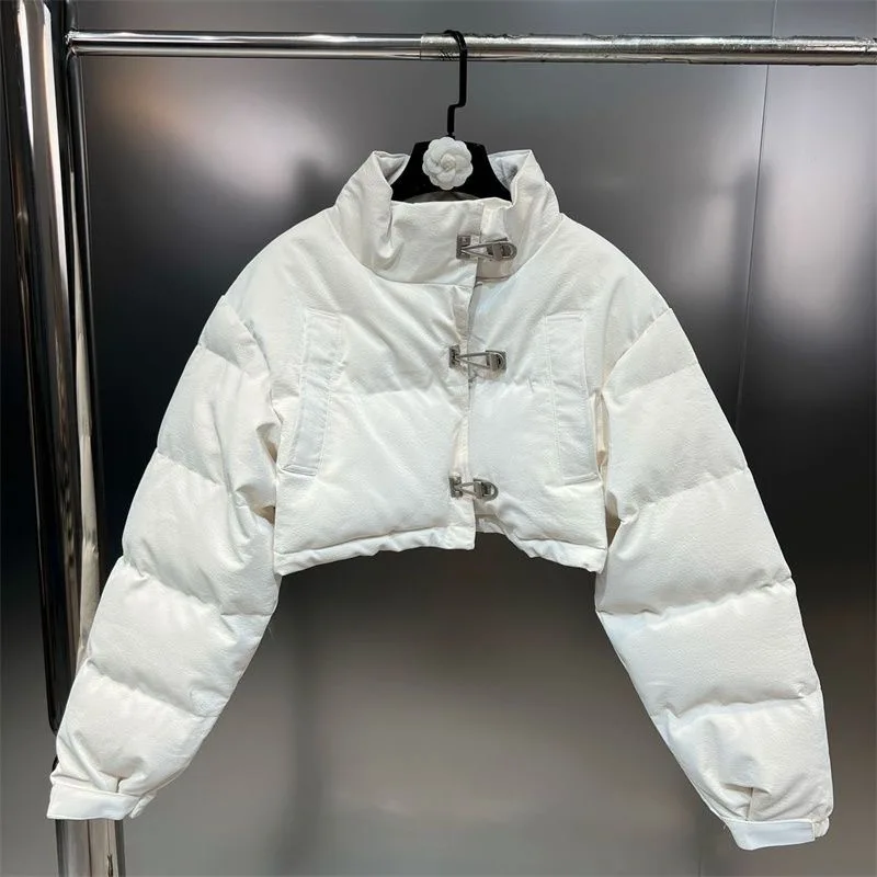 Girls Leather Cotton Coat 2025 Autumn Winter New Korean Solid Color PU Leather Metal Buckle Stand Up Collar Short Cotton Coat