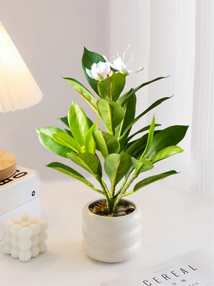21–40 cm künstliche Azaleen-Pflanzen, künstlicher Gummibaum, tropische Palmenblätter, künstlicher Ficus mit Blumen, grüne Kunststoffpflanzen für Zuhause – Detail 5