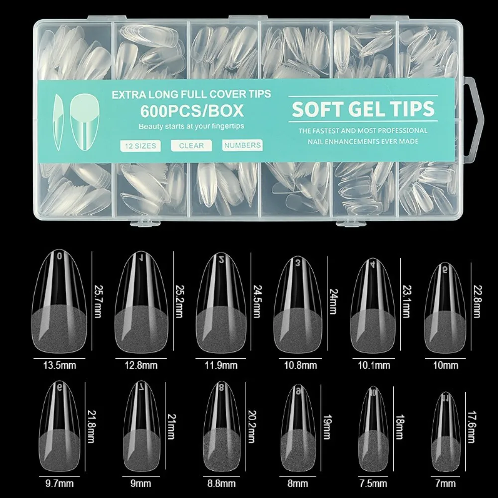 600pcs Ultra-Thin Short Nail Tips Short Square Coffin Almond Shape No-Trace Half Cover False Tips Clear Extension Nail Tips DIY