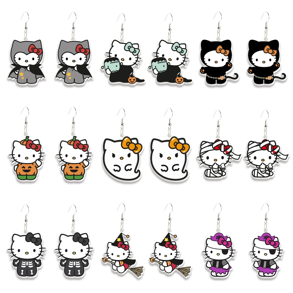 Pendientes de Hello Kitty Sanrio con temática de Halloween, aretes colgantes con gancho, accesorios de joyería para niñas, regalo de fiesta para niños