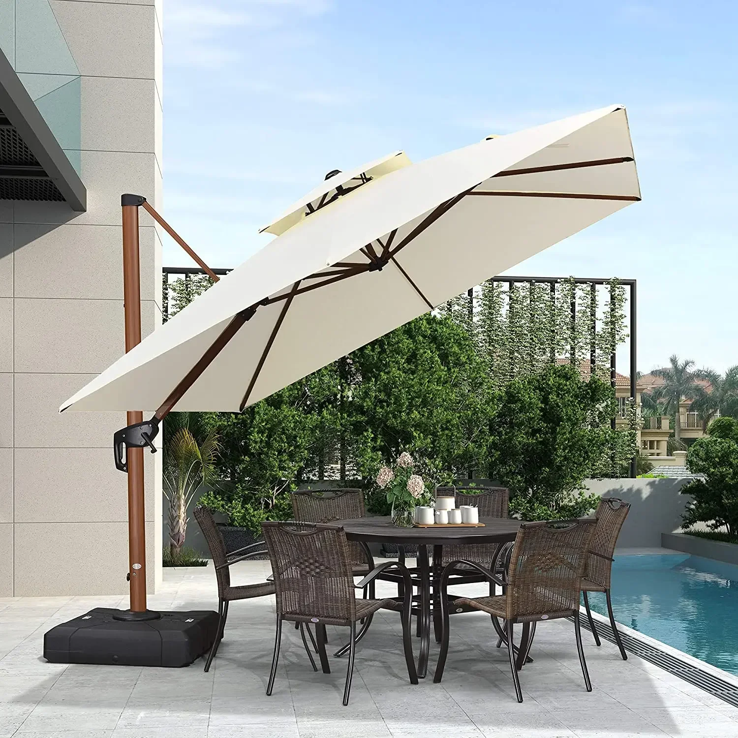 

2026 Garden Patio Balcony Hotel Restaurant wooden Outdoor Camp Advertising Square Patio Umbrella