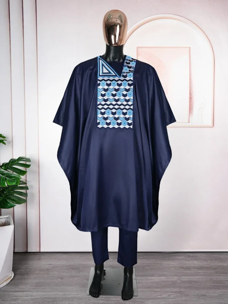 

African Top And Pant Sets For Men Embroidery Thobe Africa Day Traditional Wedding Party 3 PCS Suits Plus Size Clothes 2025