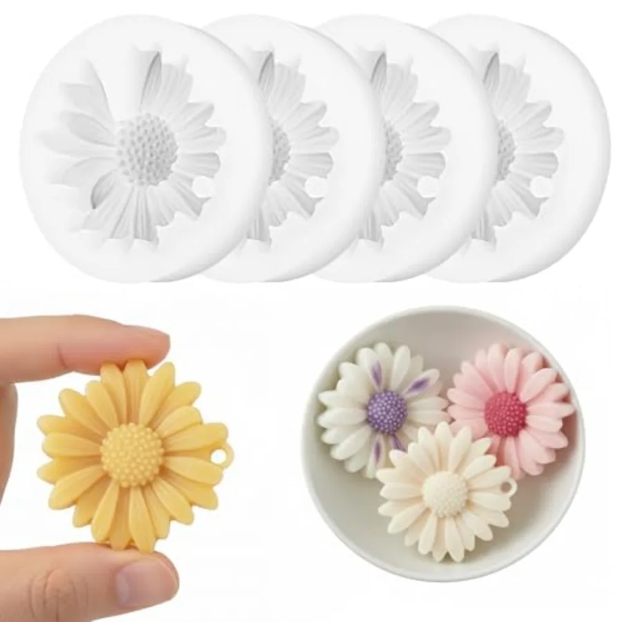 3 Pack Daisy Flower Silicone Candle Molds, Flower Resin Mold, 3D Silicone Candle Molds for Scented Candles Soaps Making, Wax, R