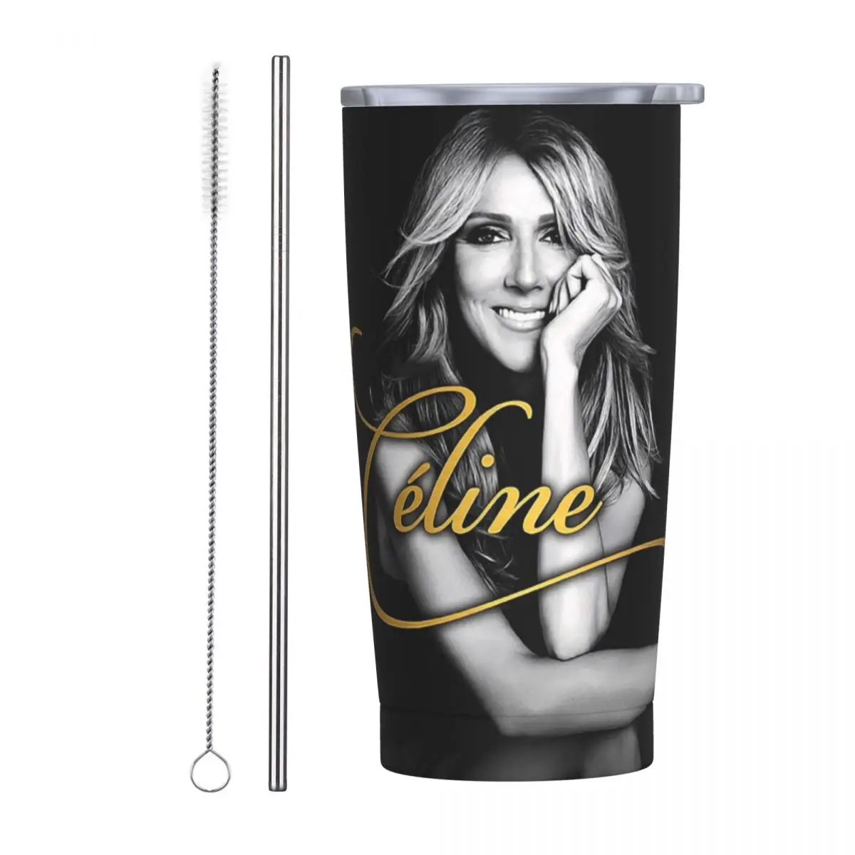 Celine Dion Stainless Steel Tumbler Vacuum Insulated Mug Thermal Cold Bottle Straw With Lid 20oz