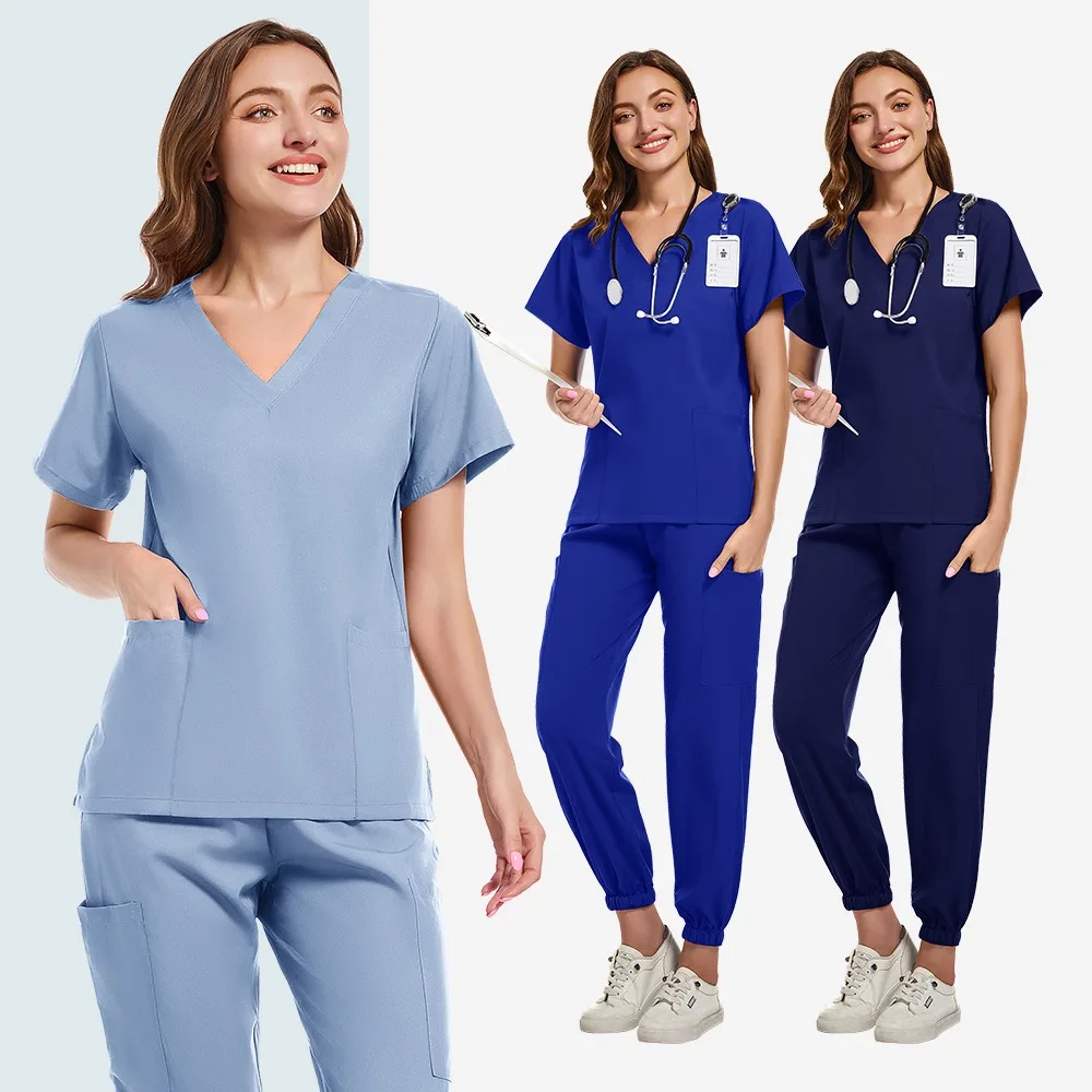 Scrubs Chirurgische Uniformen Mode Vrouw Schoonheid Werkkleding Arts Verpleegkundige Uniform Rechte Broek Set Pocket Tops Medisch Klinisch Pak