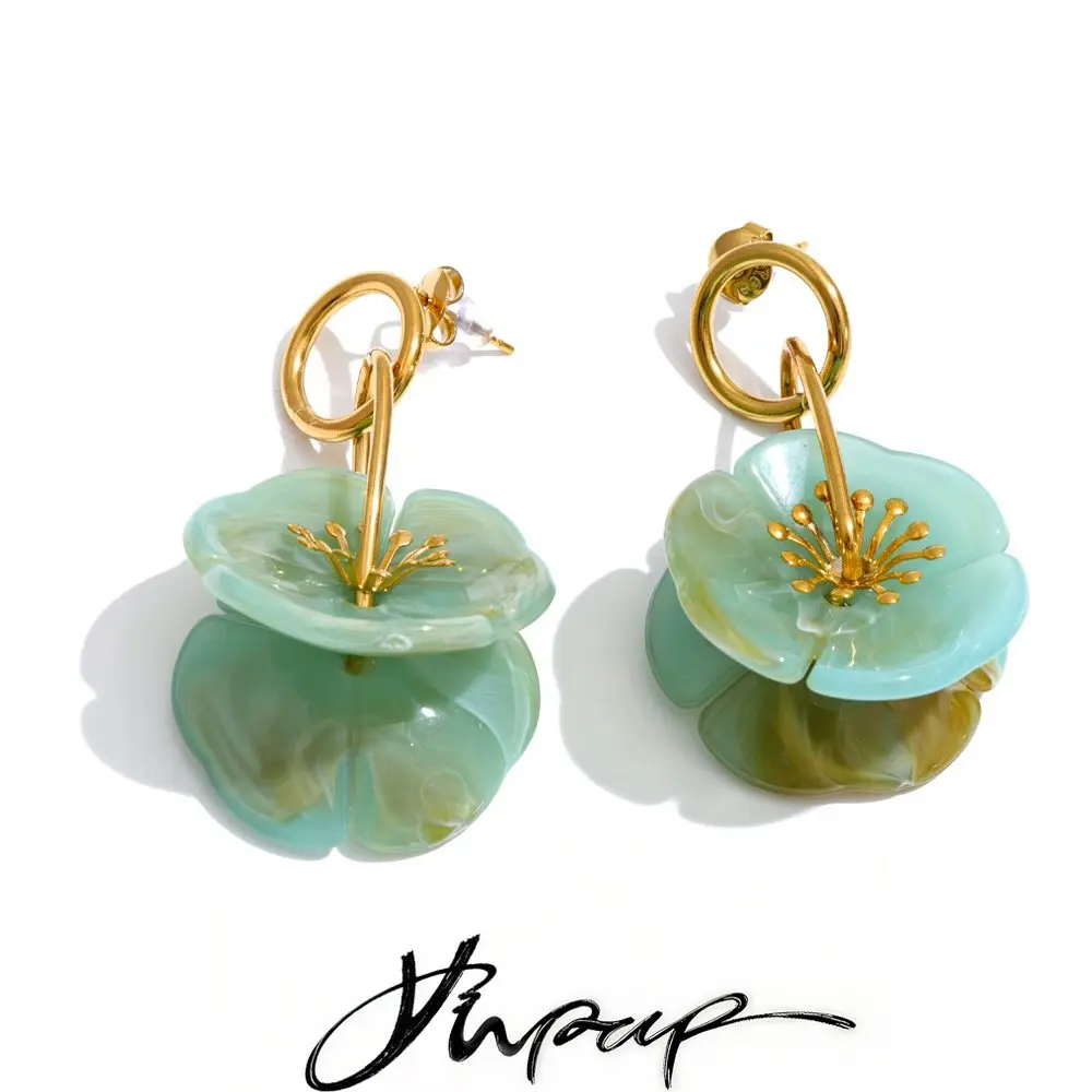 Boucles d'oreilles pendantes Yhpup 2026 Printemps-Été en résine acrylique et fleurs, en acier inoxydable, bijoux exclusifs et modernes pour jeunes