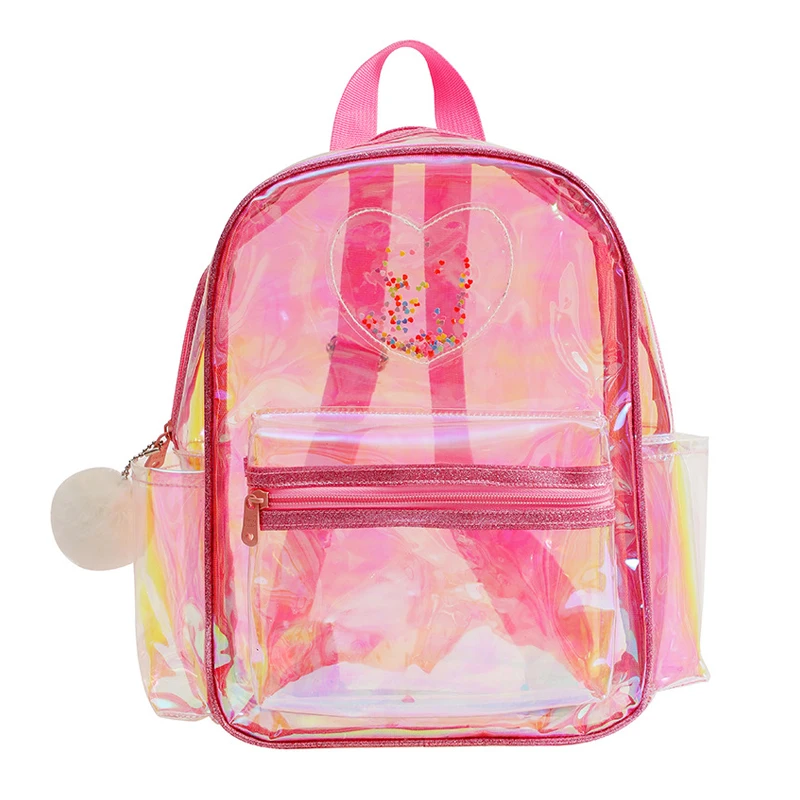 Sac à dos transparent en PVC étanche pour filles, sac d\'école, sac à dos d\'extérieur décontracté, sac de voyage mignon pour enfants, mode de style