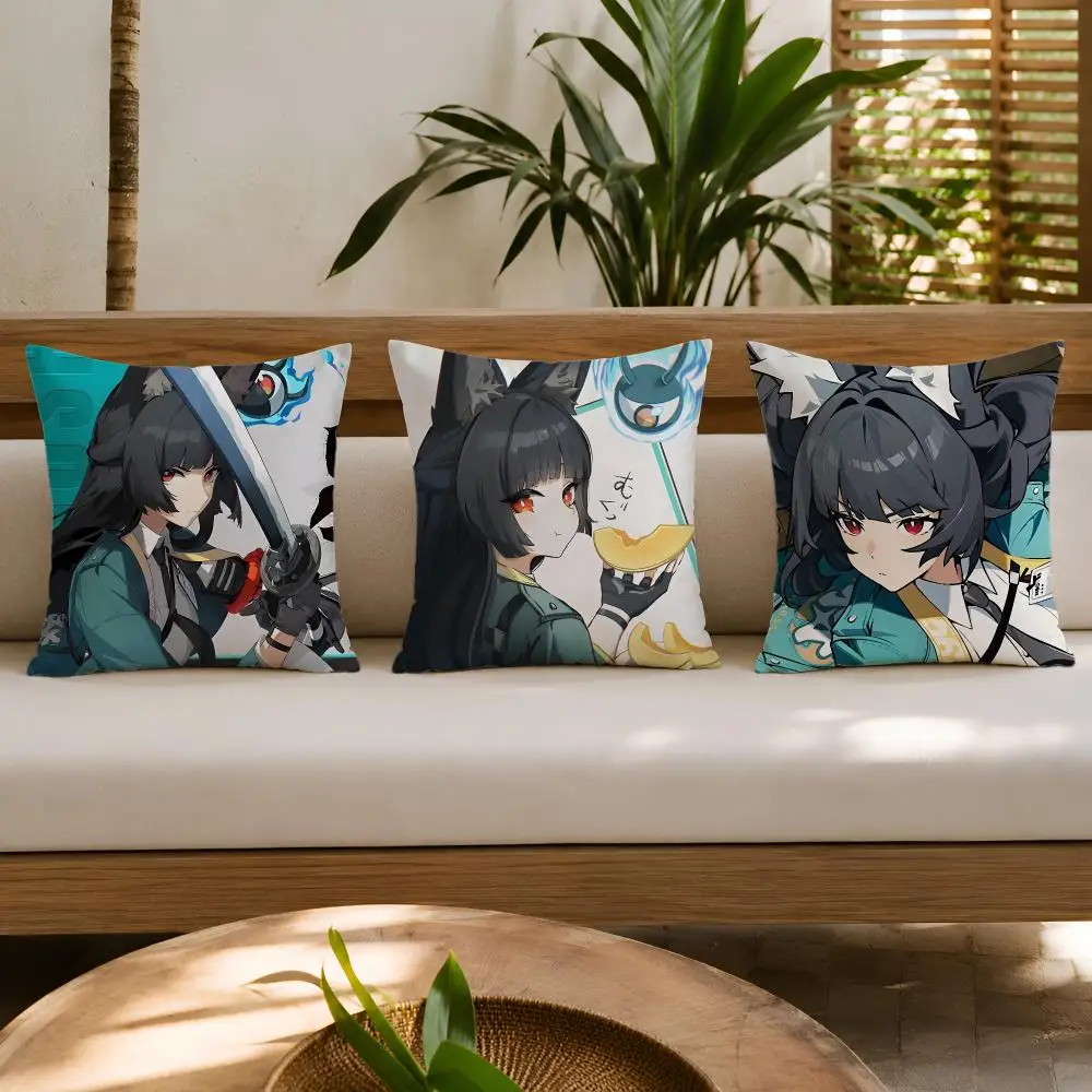 Hoshimi Miyabi Z-Zenless Zone Zero Cute Cushion Cover Double-Sided Plush Sofa Cushion Covers Organic Breathable Invisible Zipper