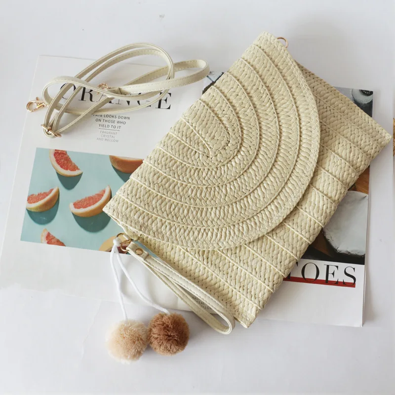 Spot new ball clutch  straw bag shoulder crossbody casual beach bag woven women's bag