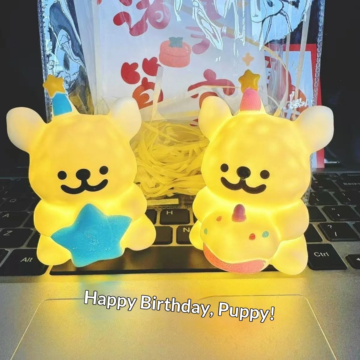 

Cute Puppy Silicone Night Light With Party Hat Star & Unicorn Decor Warm Glow Bedside Lamp Birthday Gift For Kids And Home Decor