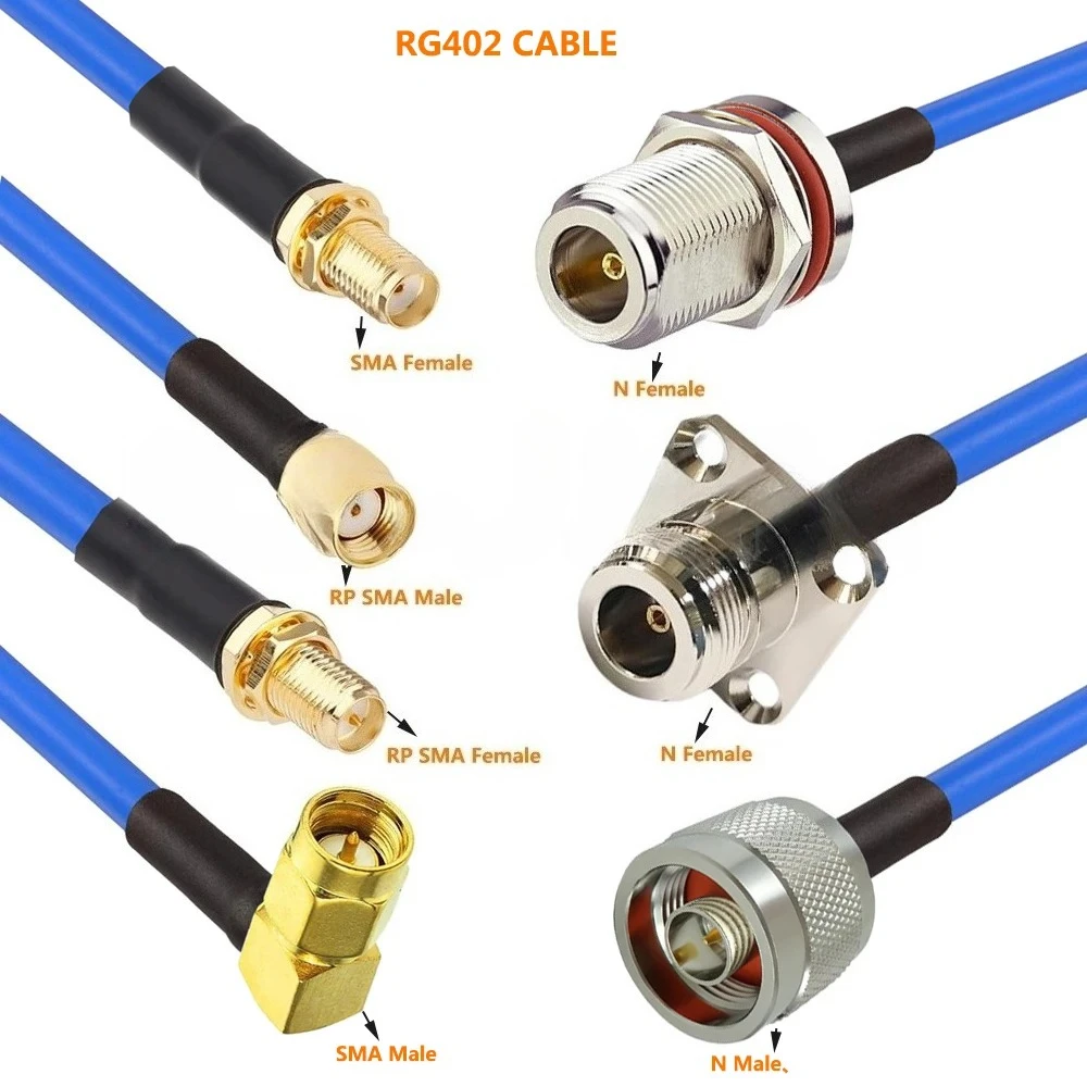L16 N to SMA Male/Female Connector SMA to N Right Angle Crimp High Frequency 50 Ohm Blue RG402  Coax Cable  for RF Applications