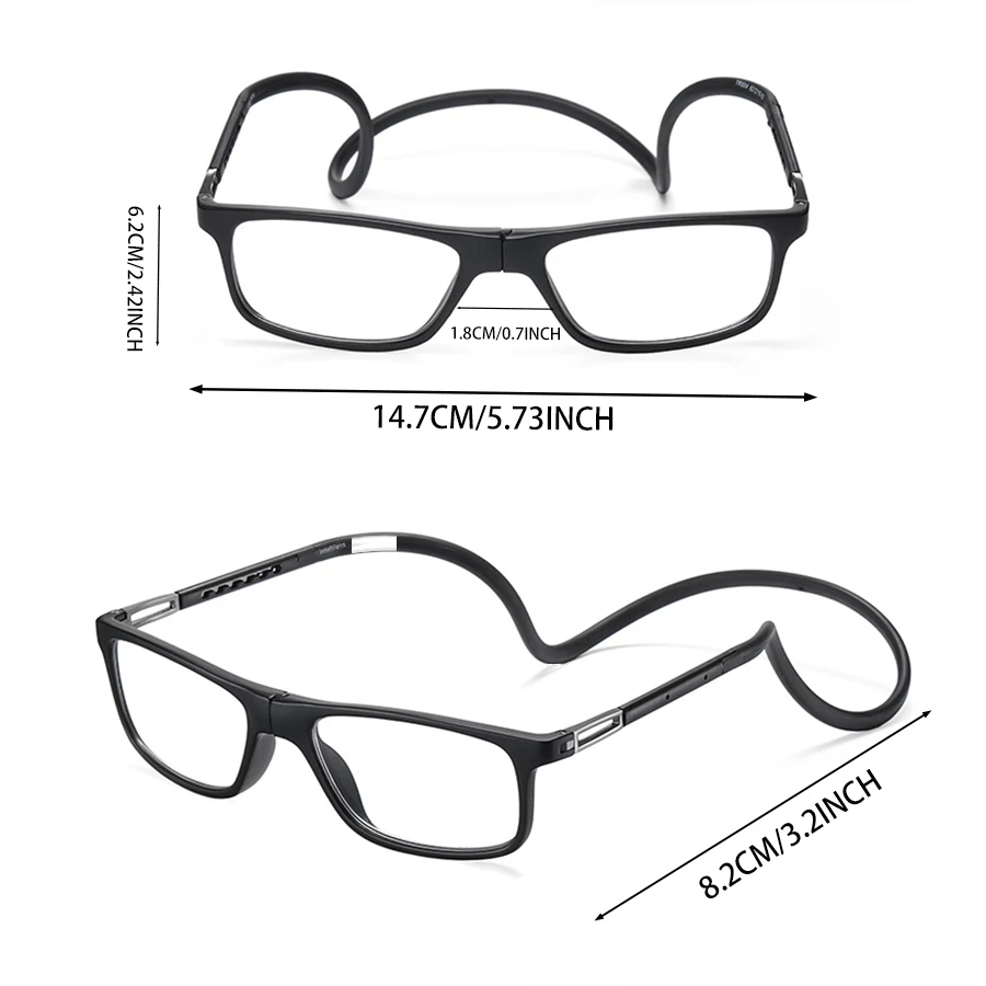 مجموعة من 2 نظارات قراءة محمولة قابلة للطي عالية الوضوح من الراتنج، نظارات قراءة للرقبة