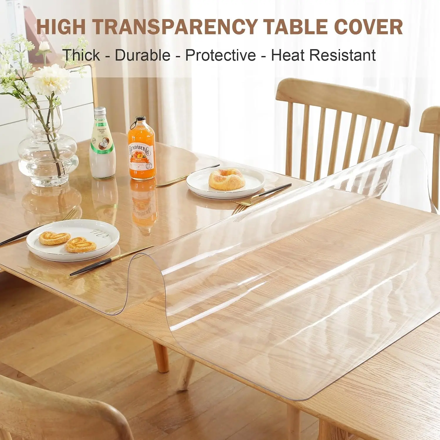 Clear Table Cover Protector 40 x 96 Inch, 2mm Thick Plastic Mat Non-slip Waterproof PVC Table Protector, Cut to Size, Spill-Stain-Scratch Proof, Fits Kitchen, Dining Table, Dresser, Desk