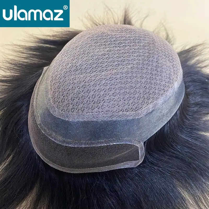 Male Hair Prosthesis Double-Lace In Middle Lace Front Men's Wig Diamond Lace PU Hair System For Man Natural Human Hair Toupee