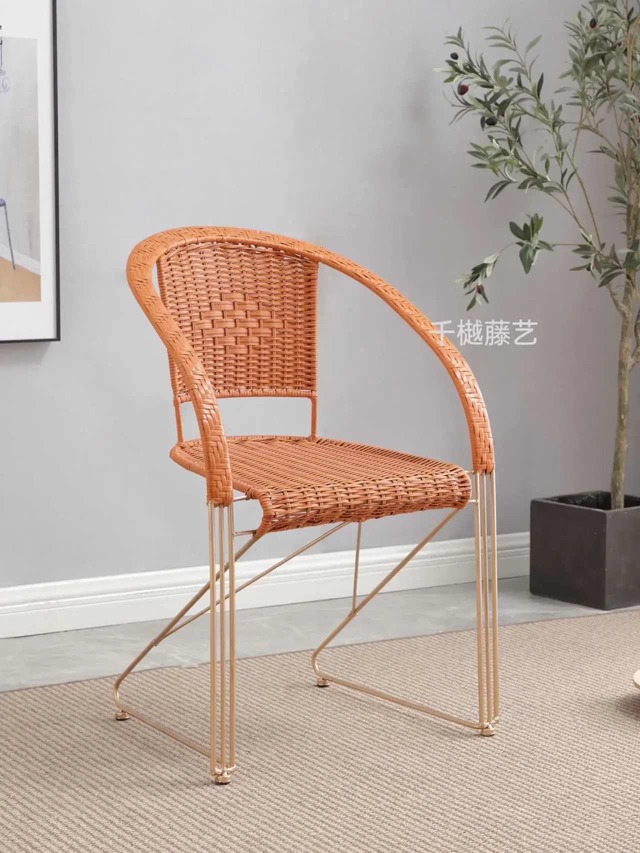 Reinforced rattan chair woven bounce chair single office household balcony indoor computer  mahjong  leisure back