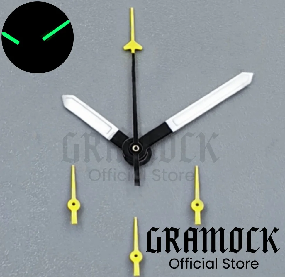GRAMOCK Orange Yellow Sterile Watch Hands Luminous 6PCS Per Set Fit VK63 VK64 Quartz Movement Modified Replacement Watch Parts