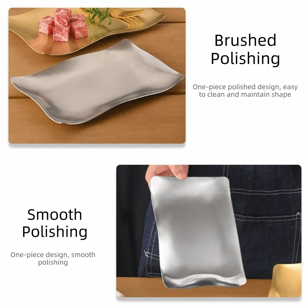 Stainless Steel Barbecue Tray Gold Silver Craft Decoration Snack Plate Rectangular Kitchen Accessories Steak Tray Barbecue