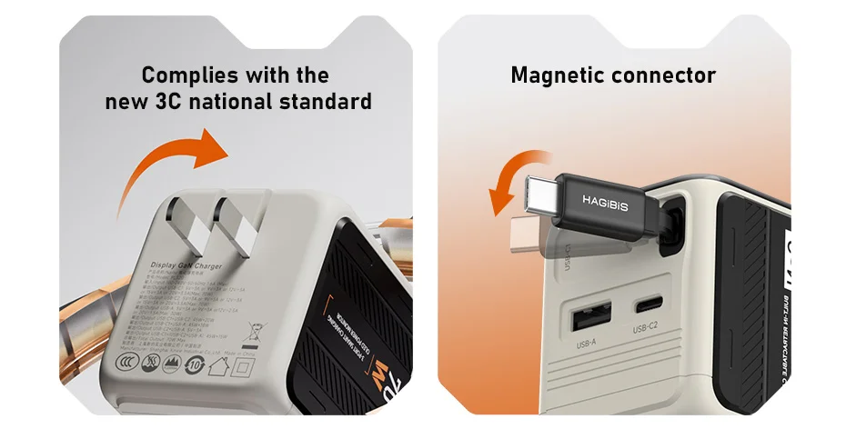 Hagibis 70W GaN USB-C Charger with Retractable Cable and Display