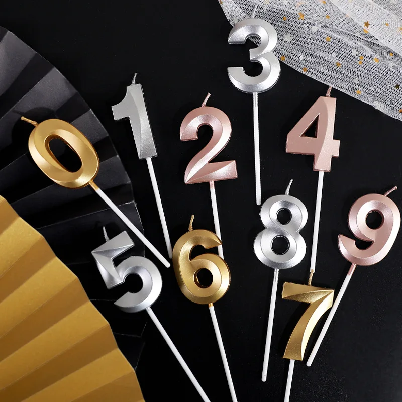 1Pcs Gold Silver Pink Gold Plated Numbers 0-9 Candle Cake Toppers Celebrations for Birthday Anniversary Party Cake Decorations