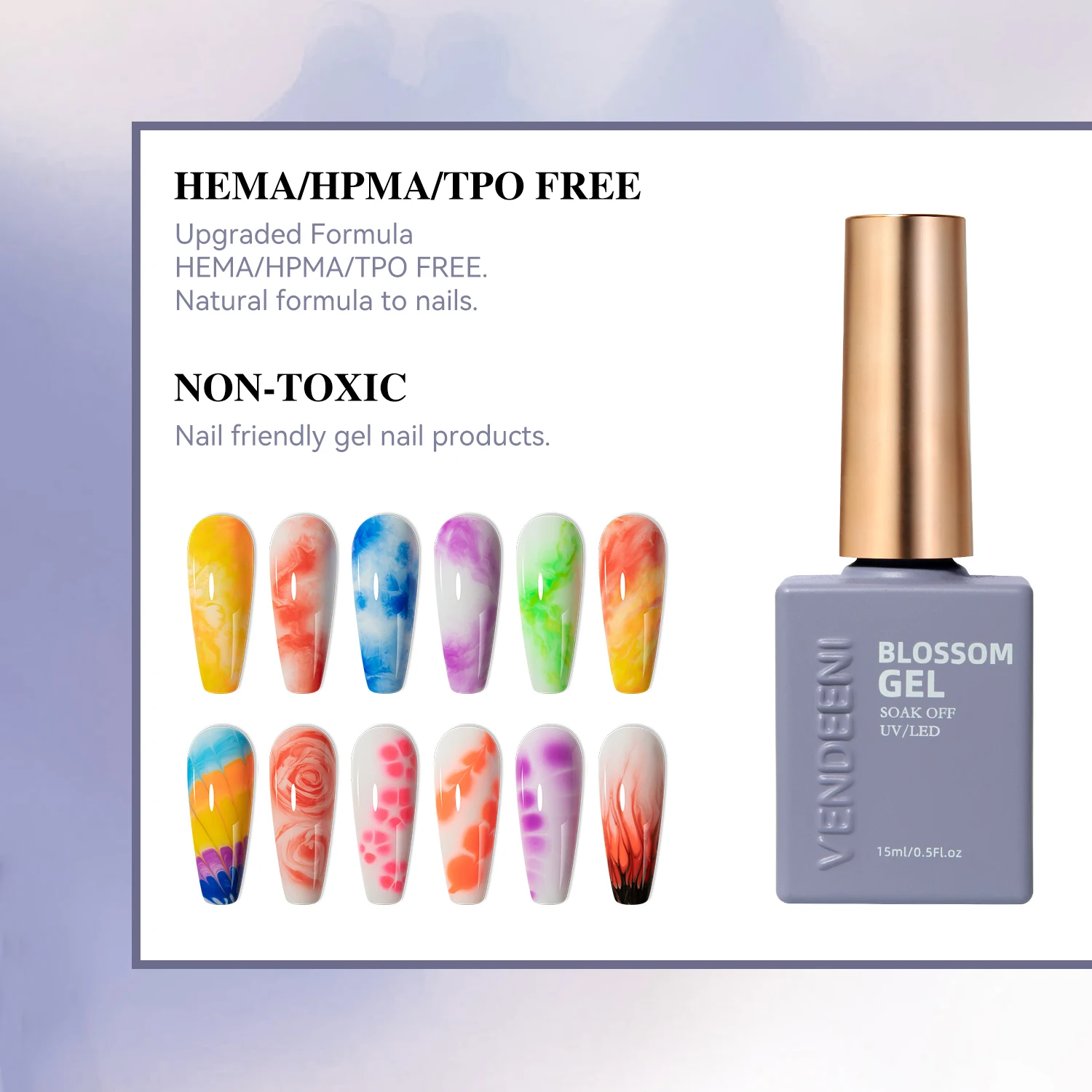 VENDEENI Nail Art New Design Universal Colors Gradient Effect Blooming Gel Polish Top Coat 15 ML Bottle Clear Bloom Gel Polish