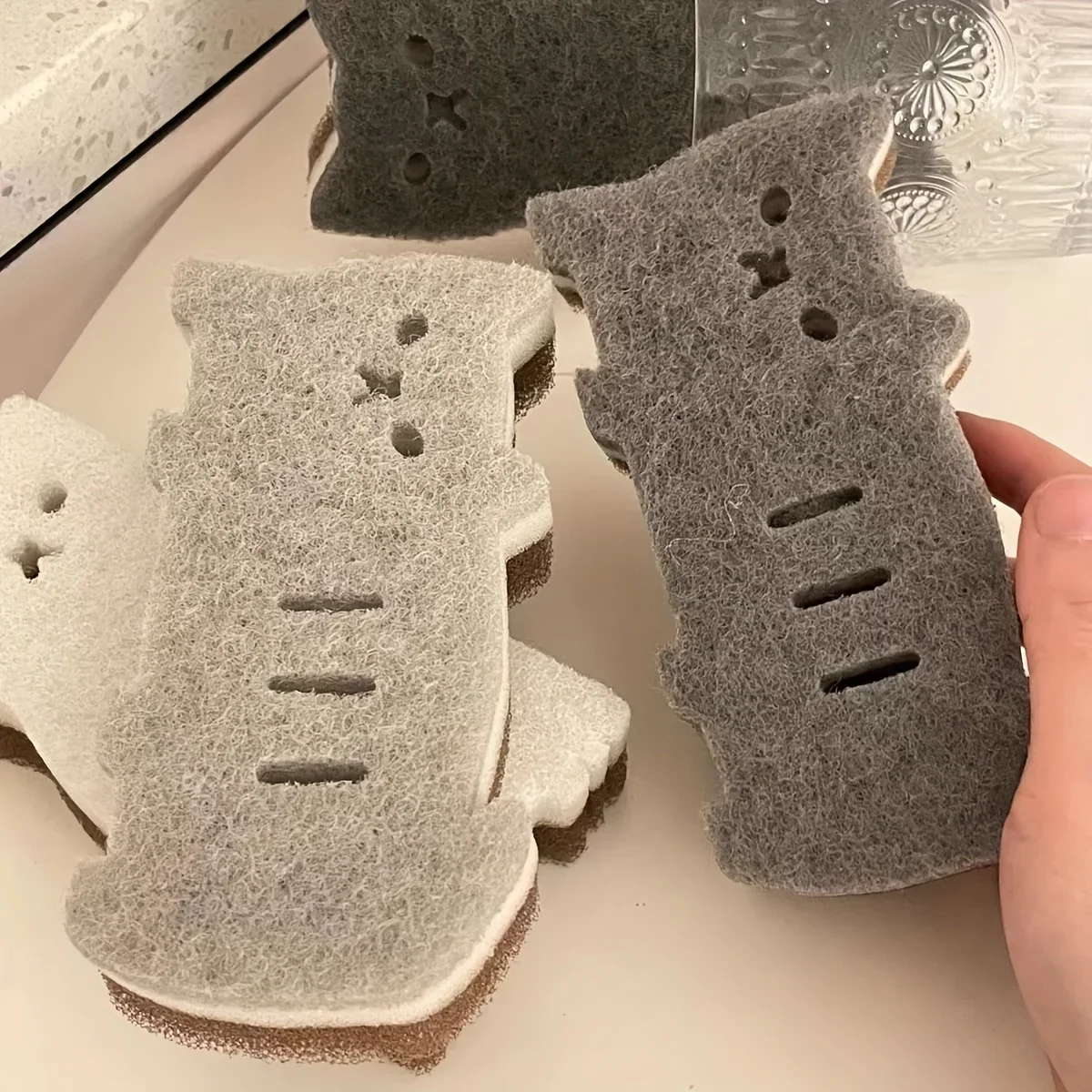 4-piece Cute Cat Kitchen Sponge Set-Thick and Durable Dishwashing and Cleaning Tools Car Cleaning Dish Brush Cleaning Supplies