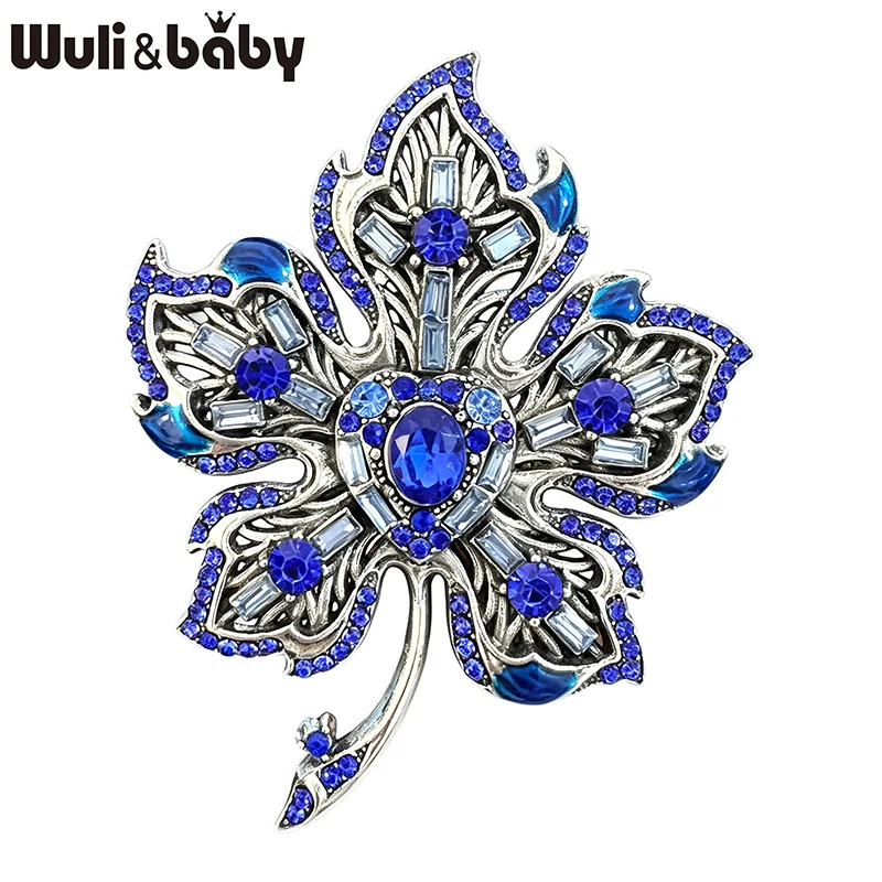 Wuli&baby Vintage Luxury Leaf Brooches For Women Unisex 4-color Rhinestone Maple Plants Party Office Brooch Pins Gifts