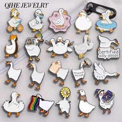 Cartoon Goose Duck Collected Brooch Enamel Pins Cute Animal Sunflower Goose Holding Rose Lapel Badge Pins Gift for Kid Friend
