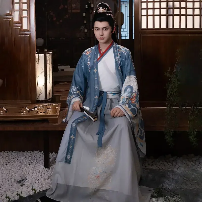 Hanfu Youlong Zeling Wei y Jin, traje de actuación de estilo chino con cuello cruzado, estampado hasta la cintura, Original