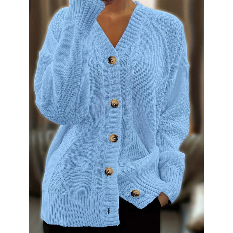

Loose V-Neck Cardigan Women's Knitted Sweater Comfortable Fit Spring Fashion Casual Outerwear Breathable Soft Fabric