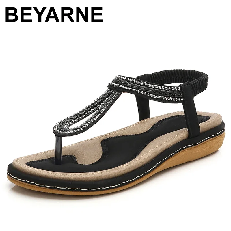 BEYARNES estate donna sandali gladiatore piatto scarpe donna boemia infradito cristallo tessuto sandali da spiaggia Casual