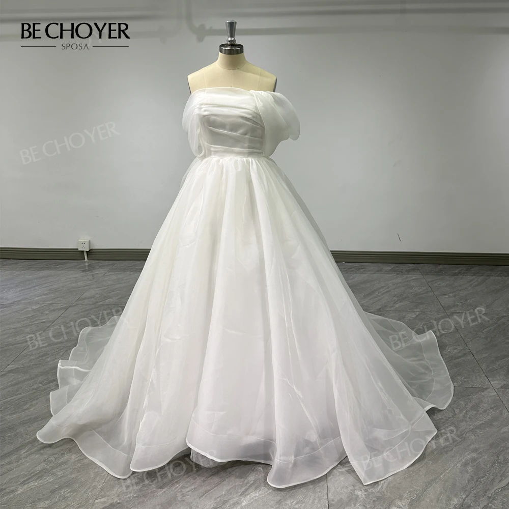 Wedding Dress Off the Shoulder Sleeveless A-Line Bride Gown 2027 Court Train Princess BECHOYER NR270 Customized Vestido De Noiva