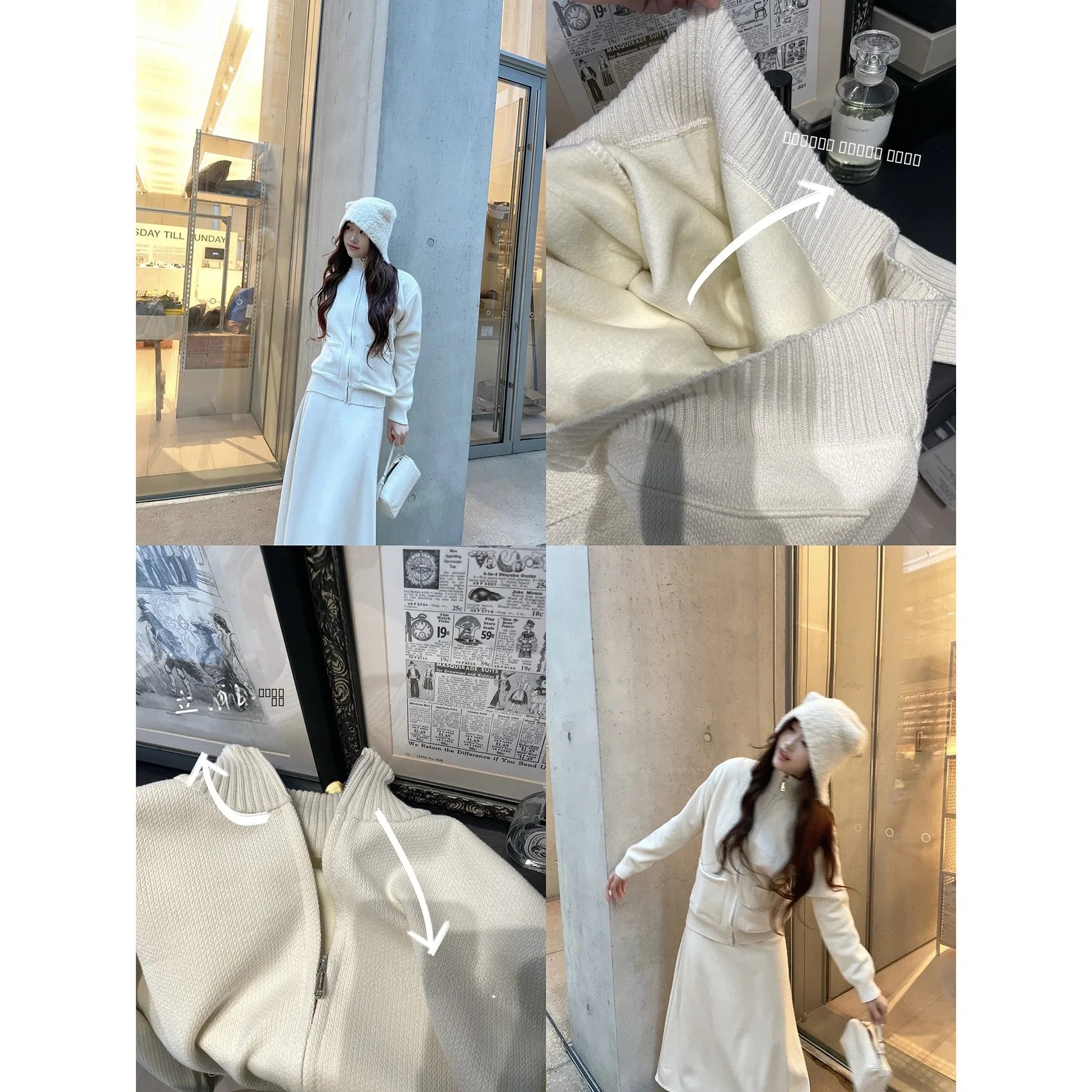 

Maste Parisian Writer Vintage Knitted Stand Collar Fce Lined Top Women's Faion Winter Season Other Fabric Ladies Knitwear