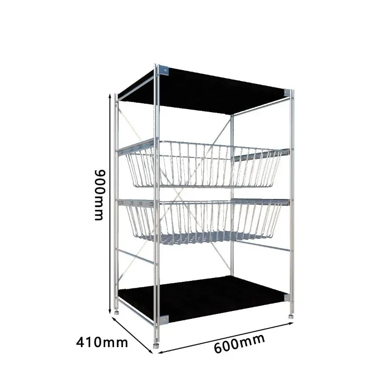 Black simple stainless steel bookshelf shelf, floor rack, kitchen multi-layer storage rack, living room