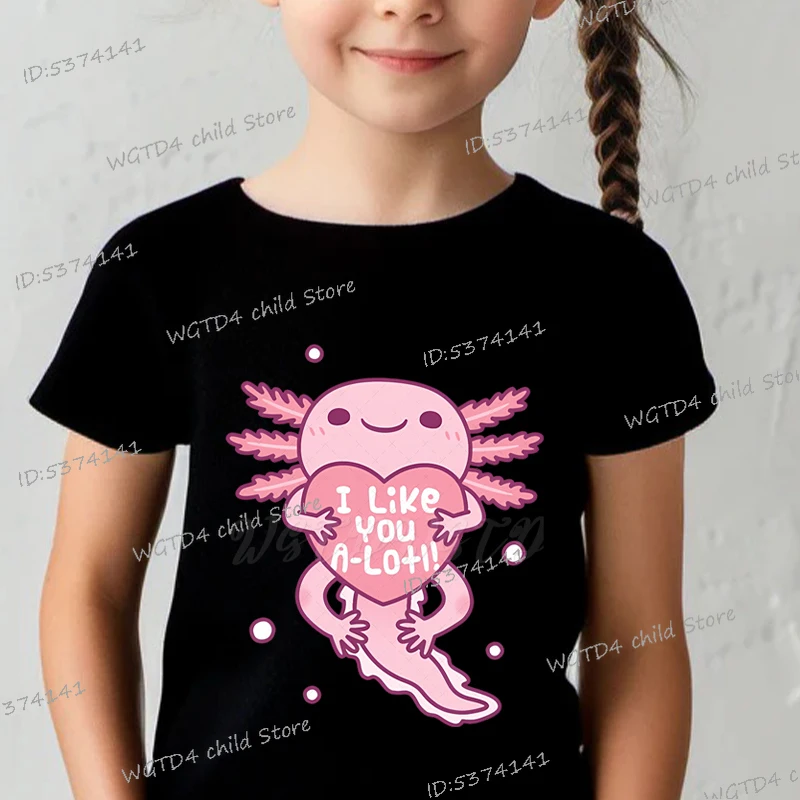 أنا أحبك الكثير إلكتروني طباعة لطيف Axolotl الاطفال الإبداعية تي شيرت عادية Crewneck Y2K بلايز بنين بنات الكرتون Axolotl بلايز