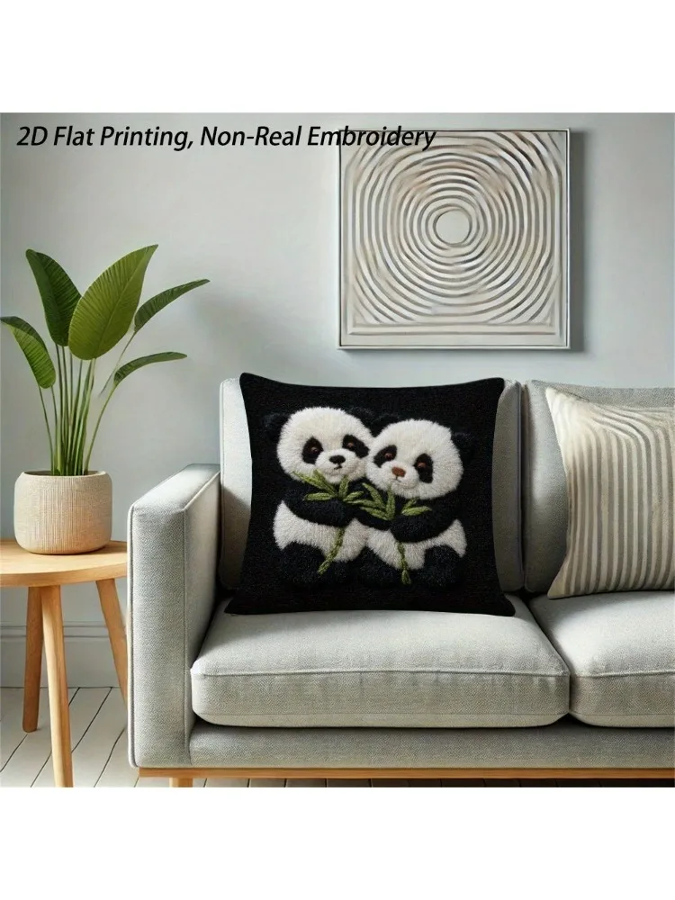1pc Cute Panda Throw Pillow Cover, 2D Double-Sided Print Soft Polyester Cushion Case for Home Sofa Bedroom Car Decor