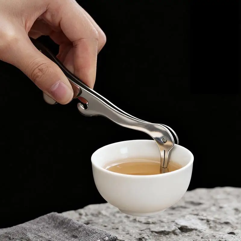 Stainless Steel Tea Tongs with Wooden Handle Chinese Gongfu Tea Set Accessories Tea Clip Filter Strainer for Home Tea Ceremony
