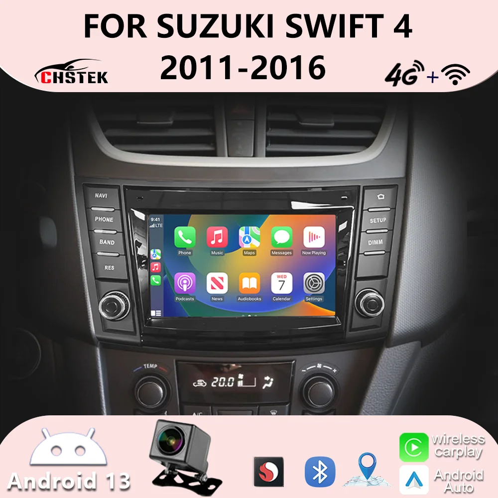 

CHSTEK Wireless CarPlay Android 13 For Suzuki Swift 4 2011 2012 2013 2014 2015 2016 2017 Touchscreen Multimedia 4G GPS WiFi BT