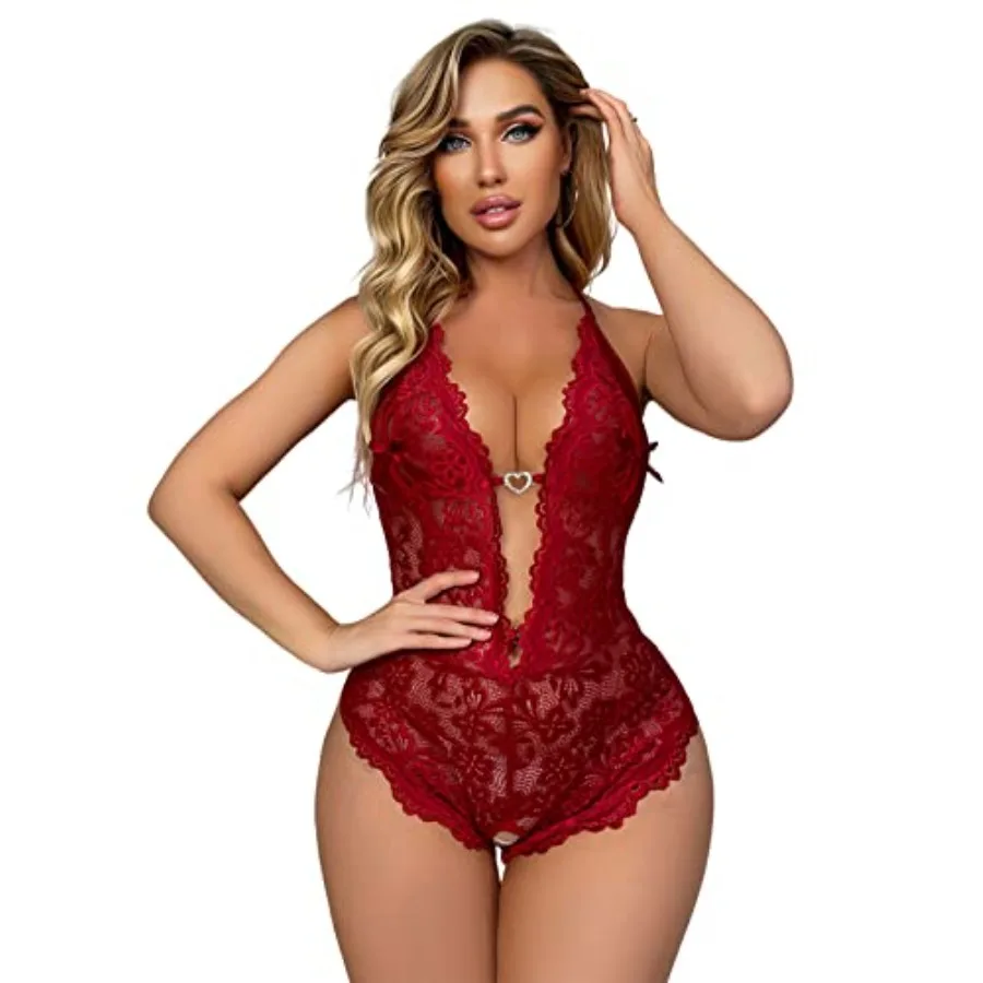 

Women's Lace Bodysuit Sexy Teddy Lingerie Deep V Floral One Pcs Babydoll Lingerie