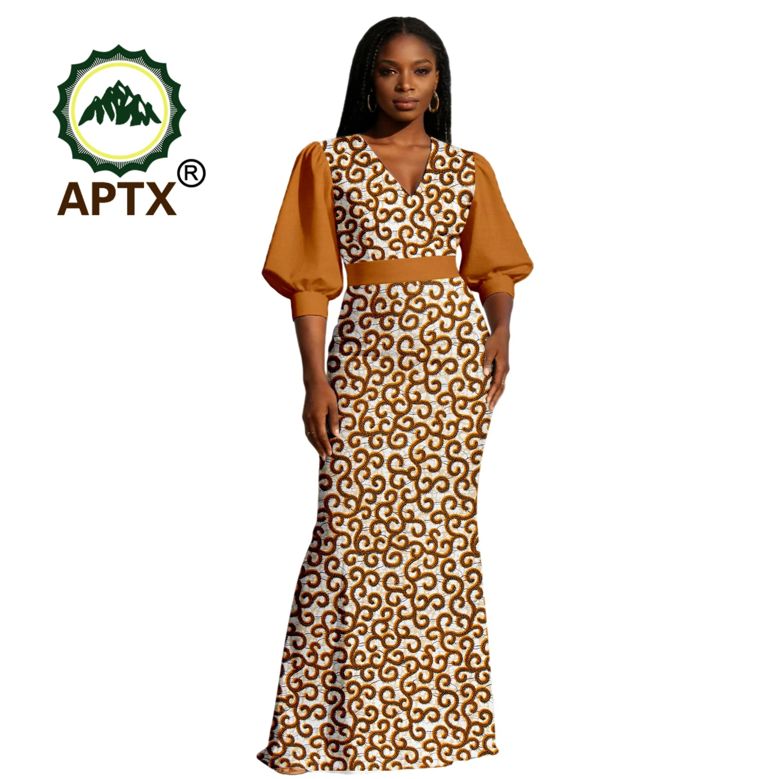 

African Dress for Women Ankara Print V-Neck Short Sleeve High-waisted Floor-Length Patchwork Dress Dashiki Casual Party Dress