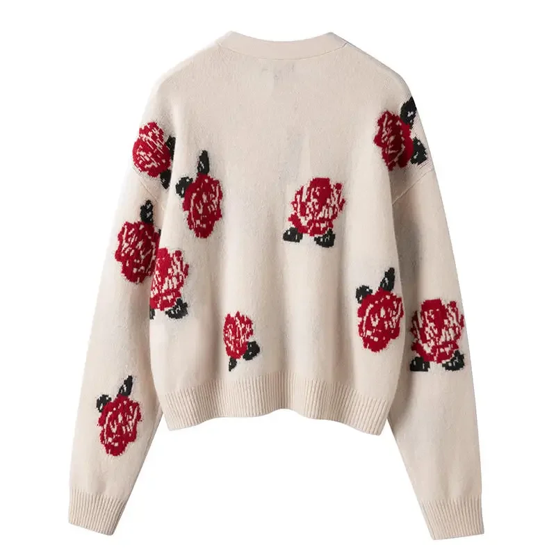 aliaga autumn winter trendy rose flower jacquard luxury 100% cashmere cardigan women