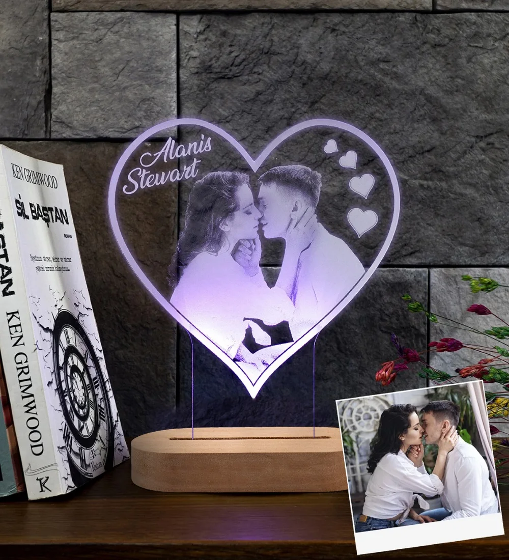 Personalized 3D Lamp Custom Photo Night Light Heart LED Lamp Name Date On Anniversary Wedding Valentin\'s Day Gift couples gifts