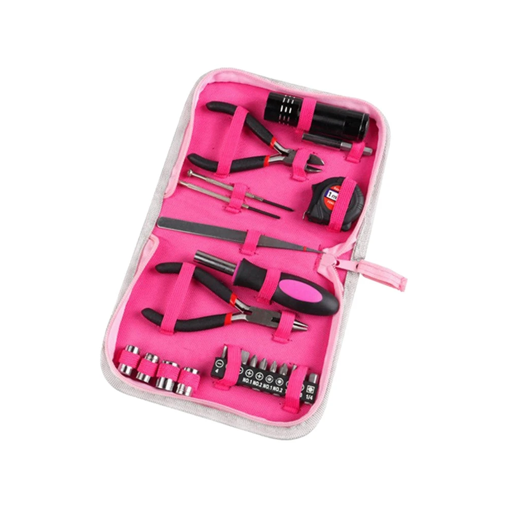 23Pcs Household Repair Tool Kit, Multifunctional Pink Home Hand Tool Set, Portable Women Repair Tool for DIY Home