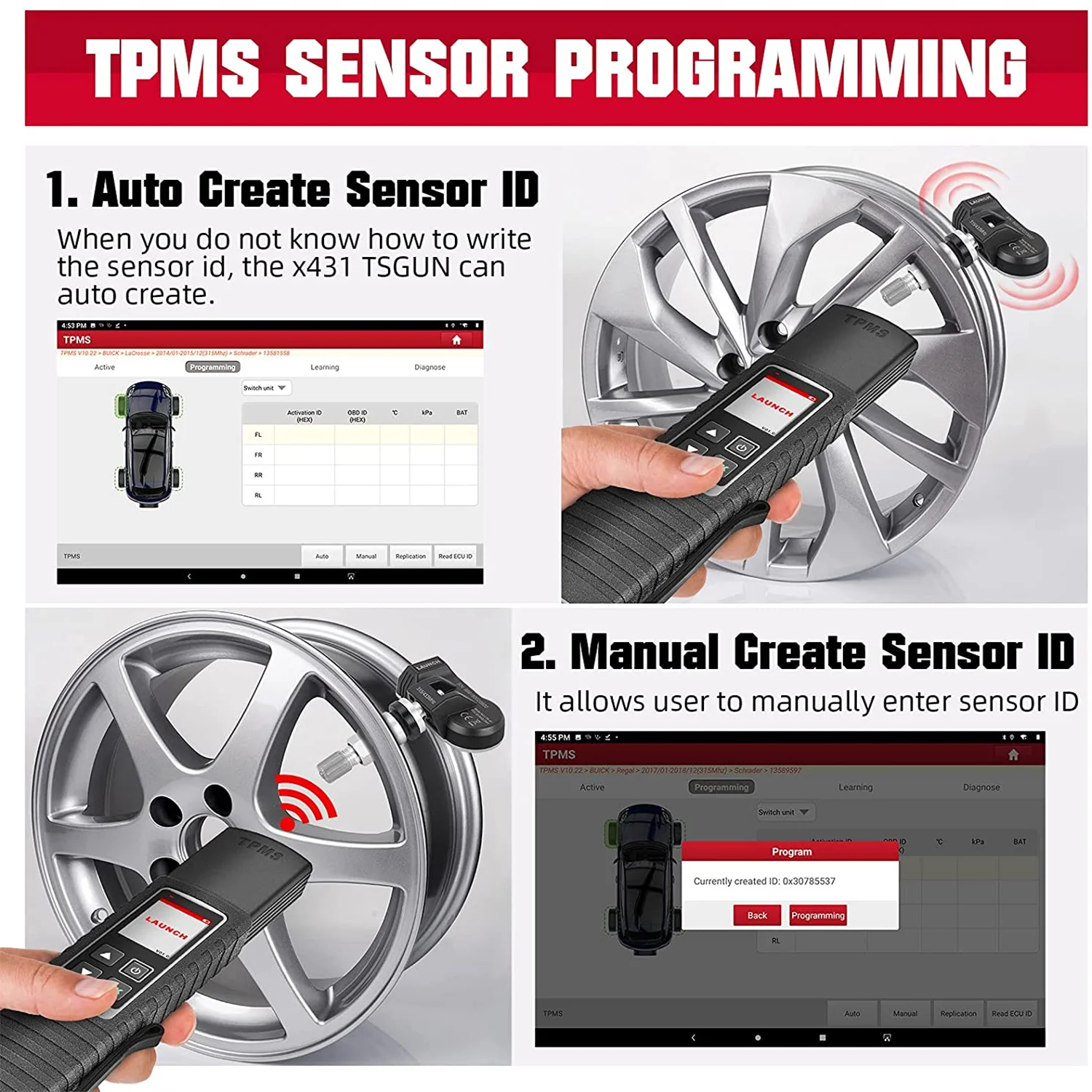 LAUNCH X431 TSGUN TPMS Car Tire Pressure Inspection Tool Sensor Activation Programming Diagnosis Work with X431 V/V+/PRO3