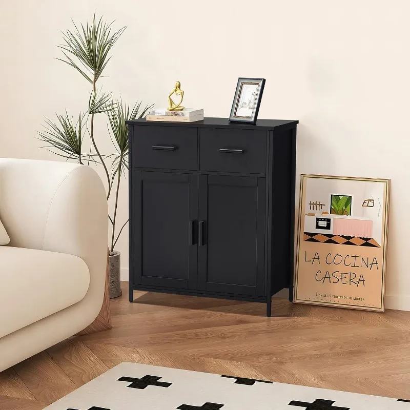 Storage Cabinet, Bathroom Cabinet with 2 Drawers & Adjustable Shelf, Freestanding Storage Cabinet, Sideboard, Accent Cupboard